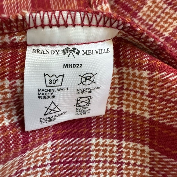 Brandy Melville Red Plaid Unlined Mini Skirt With Side Slits Size 24 (Small) - Picture 8 of 9